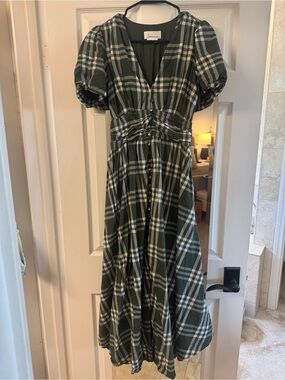 anthropologie green plaid dress Ranna Gill Anthropologie Army Green Plaid Dress with Floral Embroidery The Thrifty Hippy